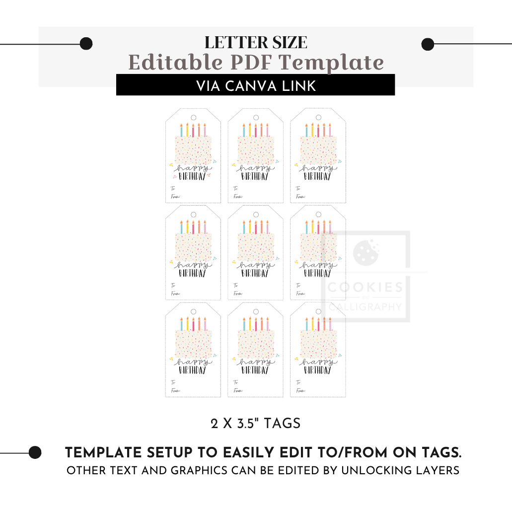 Editable Birthday Gift Tags Template | Neutral Sprinkle Cake Gift Tags | Printable Canva Template