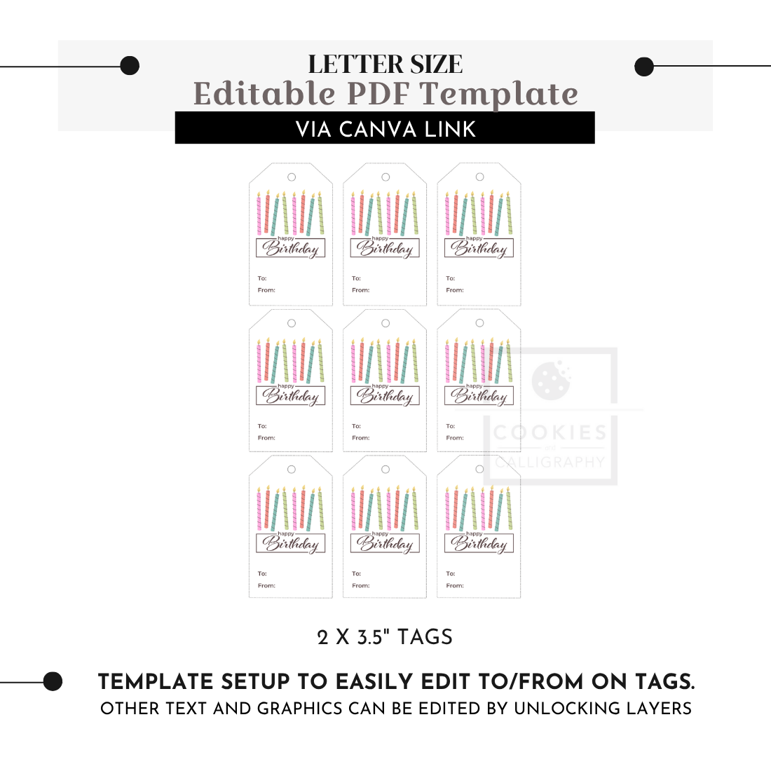 Editable Birthday Gift Tags Template | Colorful Candle Printable Gift Tags | Edit in Canva