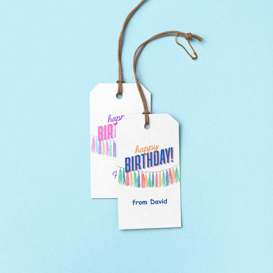 Happy Birthday Streamer Gift Tags | Printable & Editable Template