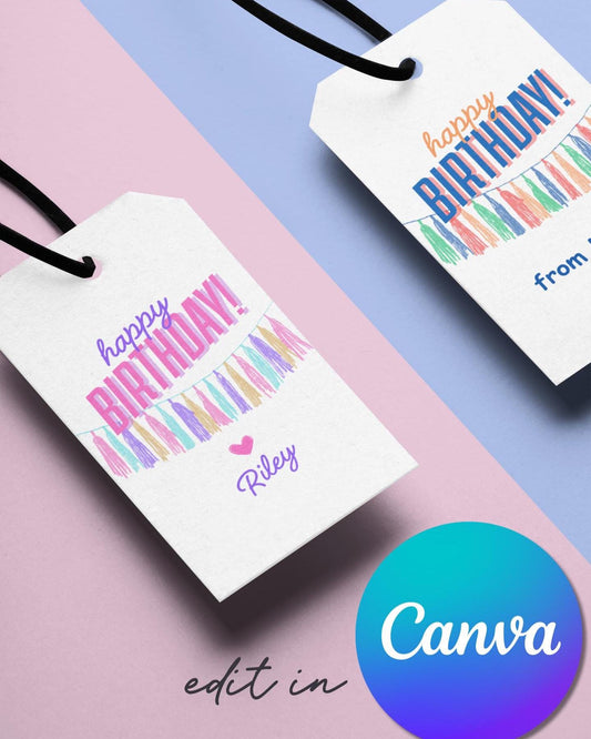 Happy Birthday Streamer Gift Tags | Printable & Editable Template